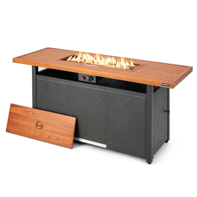 57" 50,000 BTU Outdoor Propane Fire Pit Table, Rectangular Patio Gas Fire Table with Lid, Auto-Ignition & Lava Rocks for Backyard Garden