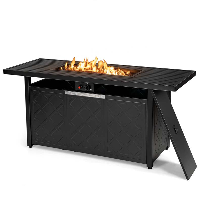 57" 50,000 BTU Outdoor Propane Fire Pit Table, Rectangular Patio Gas Fire Table with Lid, Auto-Ignition & Lava Rocks for Backyard Garden
