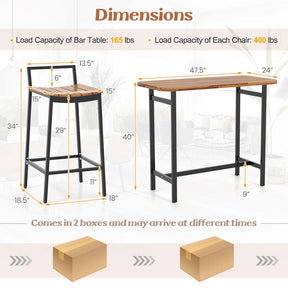 5Pcs Acacia Wood Patio Bar Table Set with Metal Frame & Footrest, Outdoor Bar Height Table & Chairs for Deck Garden Poolside