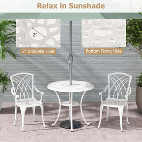 5 Pieces Retro Cast Aluminum Outdoor Round Dining Table Set with 2.5" Umbrella Hole & 4 Armchairs