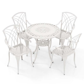 5 Pieces Retro Cast Aluminum Outdoor Round Dining Table Set with 2.5" Umbrella Hole & 4 Armchairs
