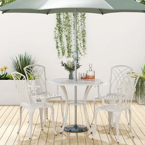 5 Pieces Retro Cast Aluminum Outdoor Round Dining Table Set with 2.5" Umbrella Hole & 4 Armchairs