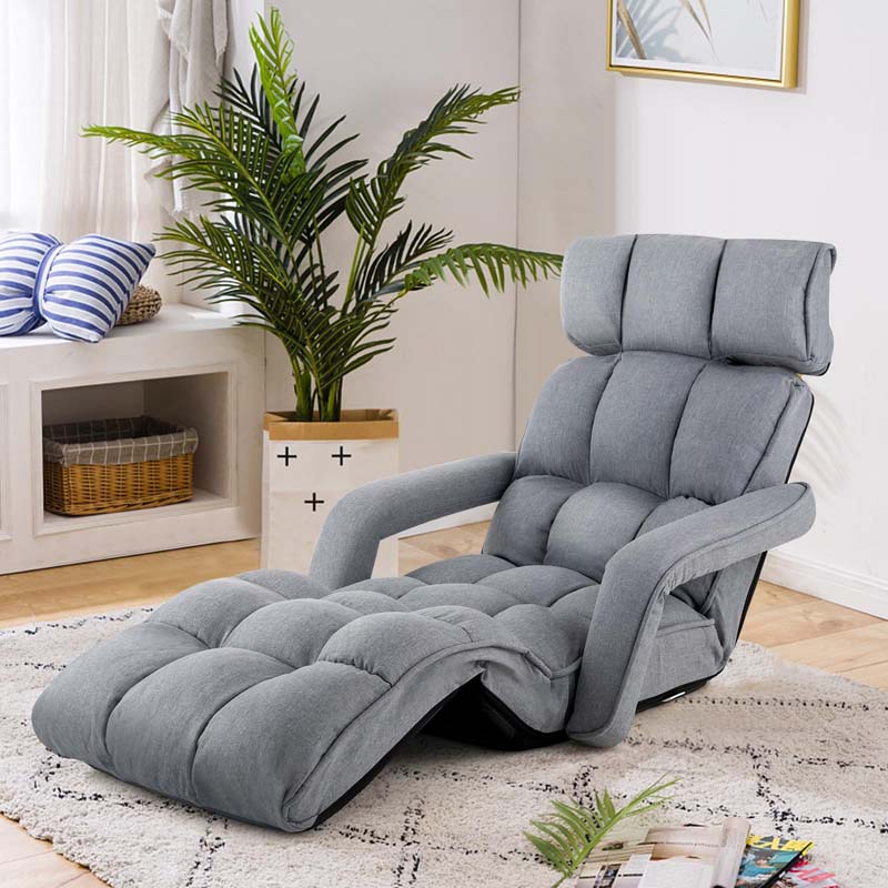 6-Position Adjustable Floor Sofa Bed, Folding Lazy Sofa Chaise Lounger Recliner with Armrests & Footrests for Living Room, Bedroom & Gaming