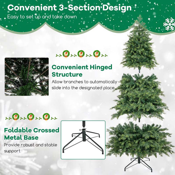 6/7.5 FT Pre-Lit Artificial Christmas Tree, PE/PVC Mixed Tips, Hinged Xmas Tree with Remote, 11 Color-Changing LED Modes, Timer & Metal Stand