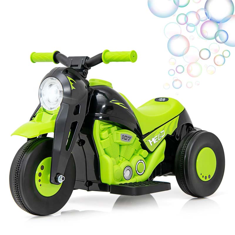6V Kids Electric Ride On Motorcycle with Automatic Bubble Function, Headlight & Music, 3-Wheel Motorcycle Ride On Toy Car for Children Ages 3+