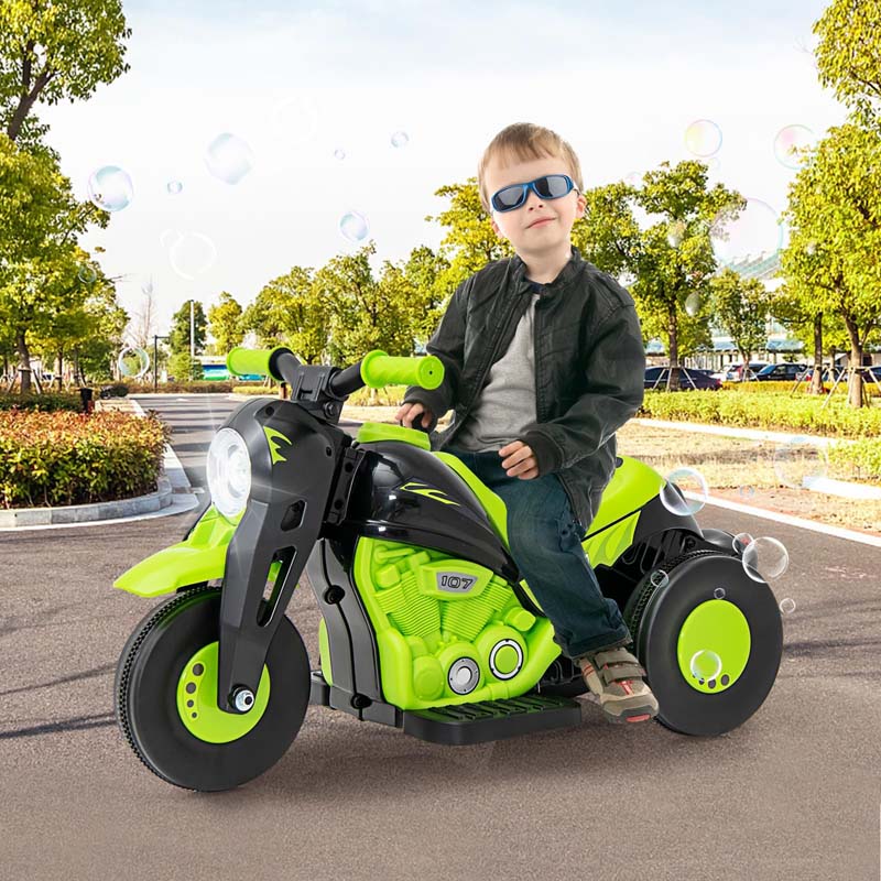 6V Kids Electric Ride On Motorcycle with Automatic Bubble Function, Headlight & Music, 3-Wheel Motorcycle Ride On Toy Car for Children Ages 3+
