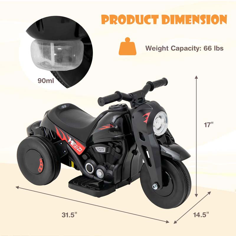 6V Kids Electric Ride On Motorcycle with Automatic Bubble Function, Headlight & Music, 3-Wheel Motorcycle Ride On Toy Car for Children Ages 3+