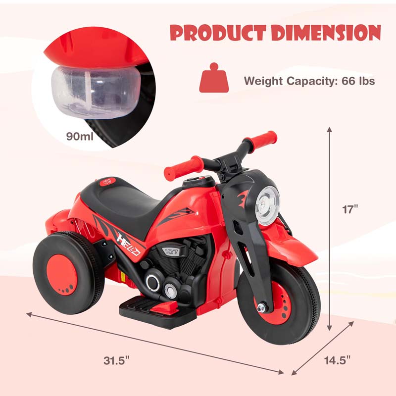 6V Kids Electric Ride On Motorcycle with Automatic Bubble Function, Headlight & Music, 3-Wheel Motorcycle Ride On Toy Car for Children Ages 3+