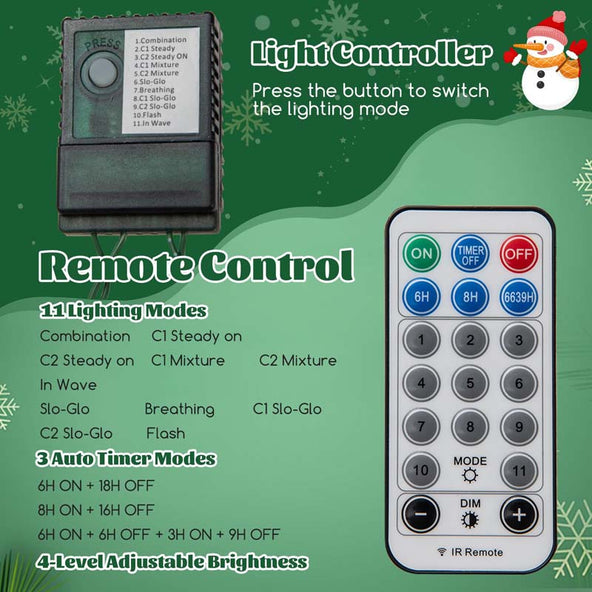 6/7.5 FT Pre-Lit Artificial Christmas Tree, PE/PVC Mixed Tips, Hinged Xmas Tree with Remote, 11 Color-Changing LED Modes, Timer & Metal Stand