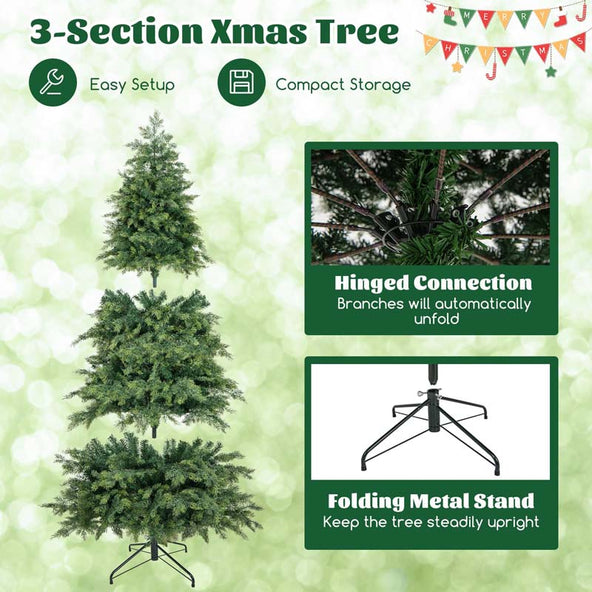 6/7.5 FT Pre-Lit Artificial Christmas Tree, PE/PVC Mixed Tips, Hinged Xmas Tree with Remote, 11 Color-Changing LED Modes, Timer & Metal Stand