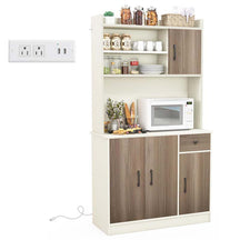71" Tall Modern Kitchen Pantry Hutch Cabinet, Freestanding Buffet Storage Cabinet with Hutch, Power Outlet, Microwave Stand, Adjustable Shelves