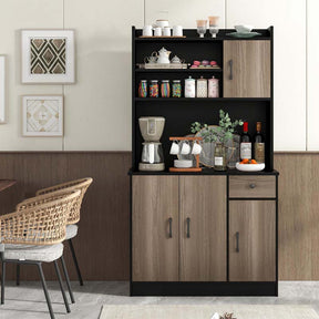 71" Tall Modern Kitchen Pantry Hutch Cabinet, Freestanding Buffet Storage Cabinet with Hutch, Power Outlet, Microwave Stand, Adjustable Shelves