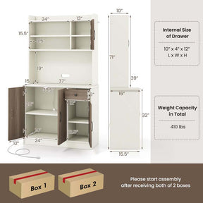 71" Tall Modern Kitchen Pantry Hutch Cabinet, Freestanding Buffet Storage Cabinet with Hutch, Power Outlet, Microwave Stand, Adjustable Shelves