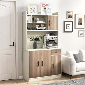71" Tall Modern Kitchen Pantry Hutch Cabinet, Freestanding Buffet Storage Cabinet with Hutch, Power Outlet, Microwave Stand, Adjustable Shelves