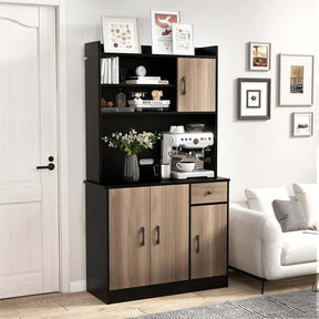 71" Tall Modern Kitchen Pantry Hutch Cabinet, Freestanding Buffet Storage Cabinet with Hutch, Power Outlet, Microwave Stand, Adjustable Shelves