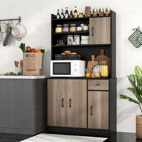 71" Tall Modern Kitchen Pantry Hutch Cabinet, Freestanding Buffet Storage Cabinet with Hutch, Power Outlet, Microwave Stand, Adjustable Shelves