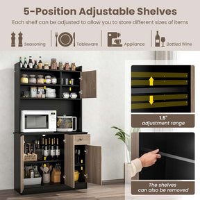 71" Tall Modern Kitchen Pantry Hutch Cabinet, Freestanding Buffet Storage Cabinet with Hutch, Power Outlet, Microwave Stand, Adjustable Shelves