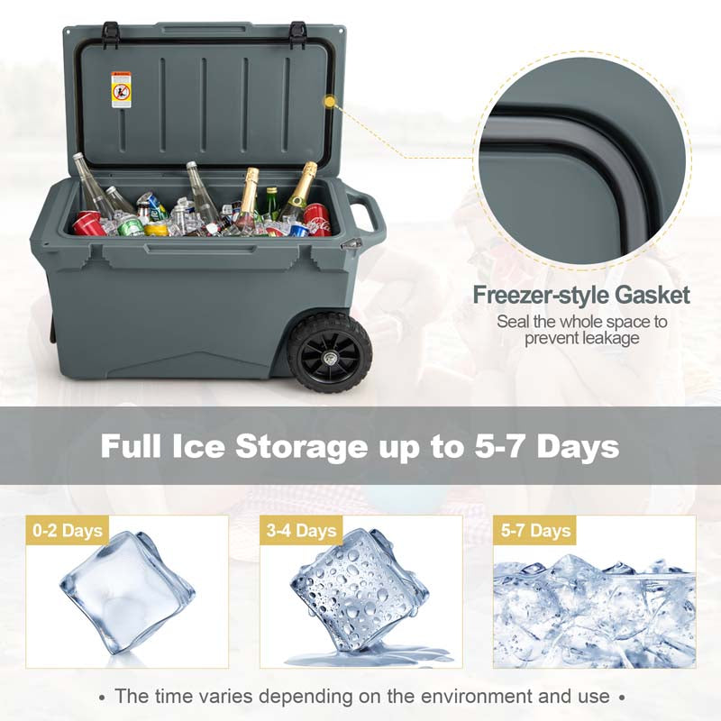 75 Quart Rotomolded Cooler with Wheels & Portable Handles, Insulated Large Ice Chest w/Leak-Proof Tight Latches for Outdoor Camping Beach