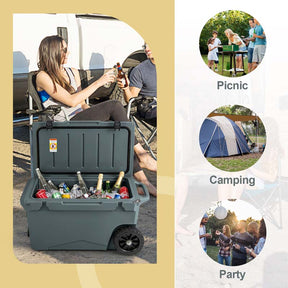 75 Quart Rotomolded Cooler with Wheels & Portable Handles, Insulated Large Ice Chest w/Leak-Proof Tight Latches for Outdoor Camping Beach