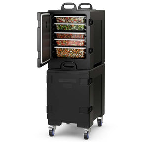 81 Quart Stackable End-Loading Insulated Food Pan Carrier w/Wheels & Fastener, LLDPE Portable Food Warmer Container for 5 Full-Size Pan
