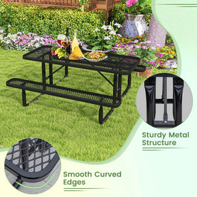 8-Person Mesh Picnic Table Bench Set with Thermoplastic Coated Steel, 72" Heavy Duty Patio Dining Table for Cafe Restaurant Bar