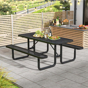 8-Person Mesh Picnic Table Bench Set with Thermoplastic Coated Steel, 72" Heavy Duty Patio Dining Table for Cafe Restaurant Bar