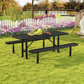 8-Person Mesh Picnic Table Bench Set with Thermoplastic Coated Steel, 72" Heavy Duty Patio Dining Table for Cafe Restaurant Bar