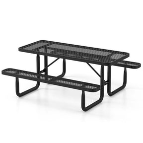 8-Person Mesh Picnic Table Bench Set with Thermoplastic Coated Steel, 72" Heavy Duty Patio Dining Table for Cafe Restaurant Bar