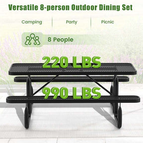 8-Person Mesh Picnic Table Bench Set with Thermoplastic Coated Steel, 72" Heavy Duty Patio Dining Table for Cafe Restaurant Bar