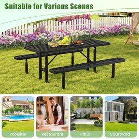 8-Person Mesh Picnic Table Bench Set with Thermoplastic Coated Steel, 72" Heavy Duty Patio Dining Table for Cafe Restaurant Bar