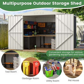 8 x 6.3 FT Outdoor Metal Storage Shed with Snap-on Structure & Lockable Door, All-Weather Galvanized Steel Bike Tool Shed for Garden, Backyard, Lawn