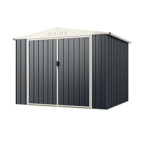 8 x 6.3 FT Outdoor Metal Storage Shed with Snap-on Structure & Lockable Door, All-Weather Galvanized Steel Bike Tool Shed for Garden, Backyard, Lawn