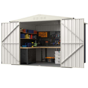 8 x 6.3 FT Outdoor Metal Storage Shed with Snap-on Structure & Lockable Door, All-Weather Galvanized Steel Bike Tool Shed for Garden, Backyard, Lawn