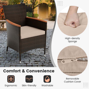 10Pcs Patio Rattan Dining Set with 15FT Double-Sided Umbrella, Heavy Duty Acacia Wood Table & Stackable Wicker Chairs