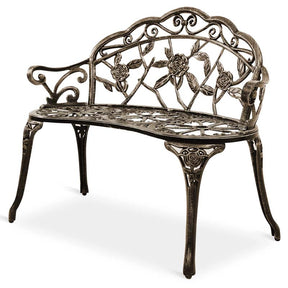 Antique Style Outdoor Garden Bench Park Bench, All-Weather Patio Bench Chair Loveseat with Cast Aluminum Seat & Backrest