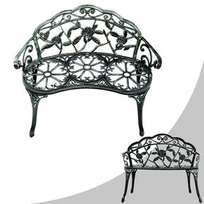 Antique Style Outdoor Garden Bench Park Bench, All-Weather Patio Bench Chair Loveseat with Cast Aluminum Seat & Backrest