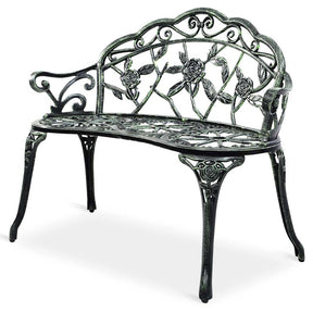 Antique Style Outdoor Garden Bench Park Bench, All-Weather Patio Bench Chair Loveseat with Cast Aluminum Seat & Backrest