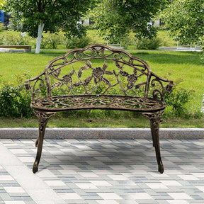 Antique Style Outdoor Garden Bench Park Bench, All-Weather Patio Bench Chair Loveseat with Cast Aluminum Seat & Backrest