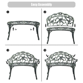 Antique Style Outdoor Garden Bench Park Bench, All-Weather Patio Bench Chair Loveseat with Cast Aluminum Seat & Backrest