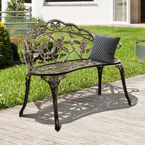 Antique Style Outdoor Garden Bench Park Bench, All-Weather Patio Bench Chair Loveseat with Cast Aluminum Seat & Backrest