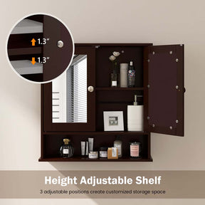 Mirrored Bathroom Storage Cabinet Organizer, Wall Mounted Medicine Cabinet w/Double Mirror Doors & Adjustable Shelf