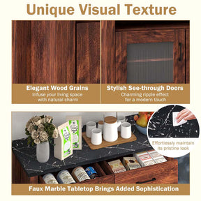 Sideboard Buffet Cabinet, Coffee Bar Cabinet with 2 Drawers, Faux Marble Top, Kitchen Storage Cabinet for Living Room Entryway