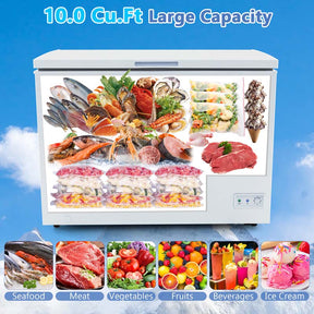10 Cu.Ft. Chest Freezer Compact Deep Freezer with 7-Level Adjustable Temperature, Removable Basket