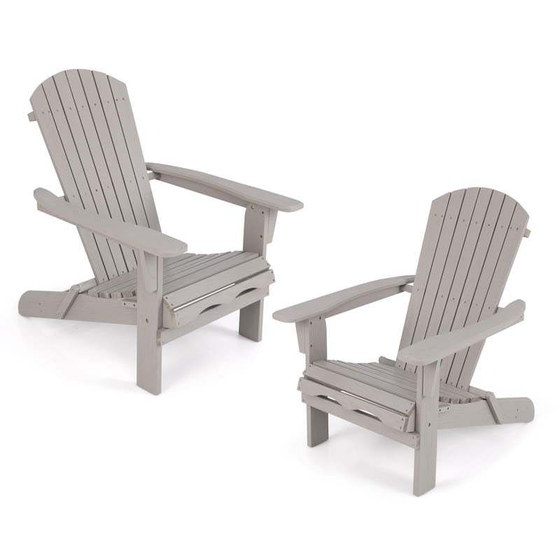 Set of 2 Folding Adirondack Chairs with High Backrest & Wide Armrests, All-Weather Fir Wood Patio Fire Pit Chairs for Backyard, Lawn, Poolside