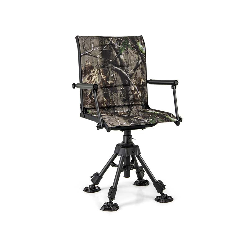 360° Silent Swivel Folding Hunting Blind Chair for Shooting Fishing, Portable Sniper Seat with 4 Adjustable Legs, All-Terrain Foot Pads