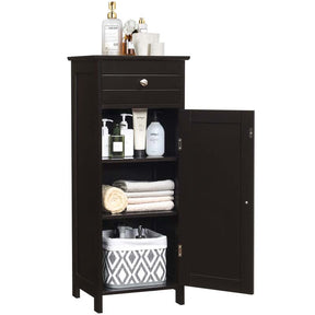 Freestanding Wooden Floor Storage Cabinet with Large Drawer & 2 Adjustable Shelves, Morden Side Storage Bathroom Organizer Cabinet