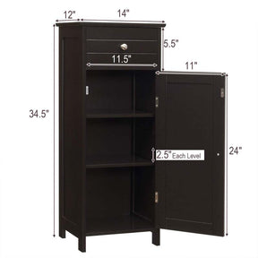 Freestanding Wooden Floor Storage Cabinet with Large Drawer & 2 Adjustable Shelves, Morden Side Storage Bathroom Organizer Cabinet