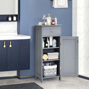 Freestanding Wooden Floor Storage Cabinet with Large Drawer & 2 Adjustable Shelves, Morden Side Storage Bathroom Organizer Cabinet