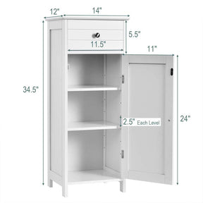 Freestanding Wooden Floor Storage Cabinet with Large Drawer & 2 Adjustable Shelves, Morden Side Storage Bathroom Organizer Cabinet