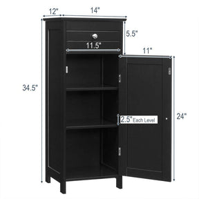 Freestanding Wooden Floor Storage Cabinet with Large Drawer & 2 Adjustable Shelves, Morden Side Storage Bathroom Organizer Cabinet